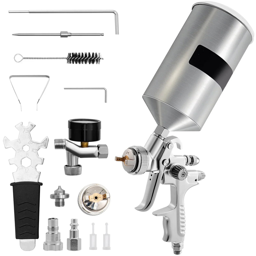 Performance Spray Paint, Fluid Coat Spray Clear/Top Automotive & Primer, Gravity Sets, Gun, 1.3/1.7mm Touch-Up Tip Aluminum Auto Stainless 1000cc SKYSHALO HVLP for Feed with Cup High Gun