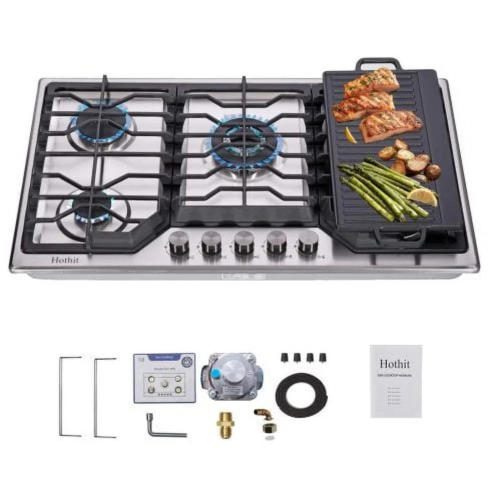 top, with Stove Cast Cook 5 Hothit 34 Steel Burner Natural top Gas Cooktop Convertible,Stainless Inch stove Gas Griddle, gas Gas/Propane Griddle, Iron Gas with