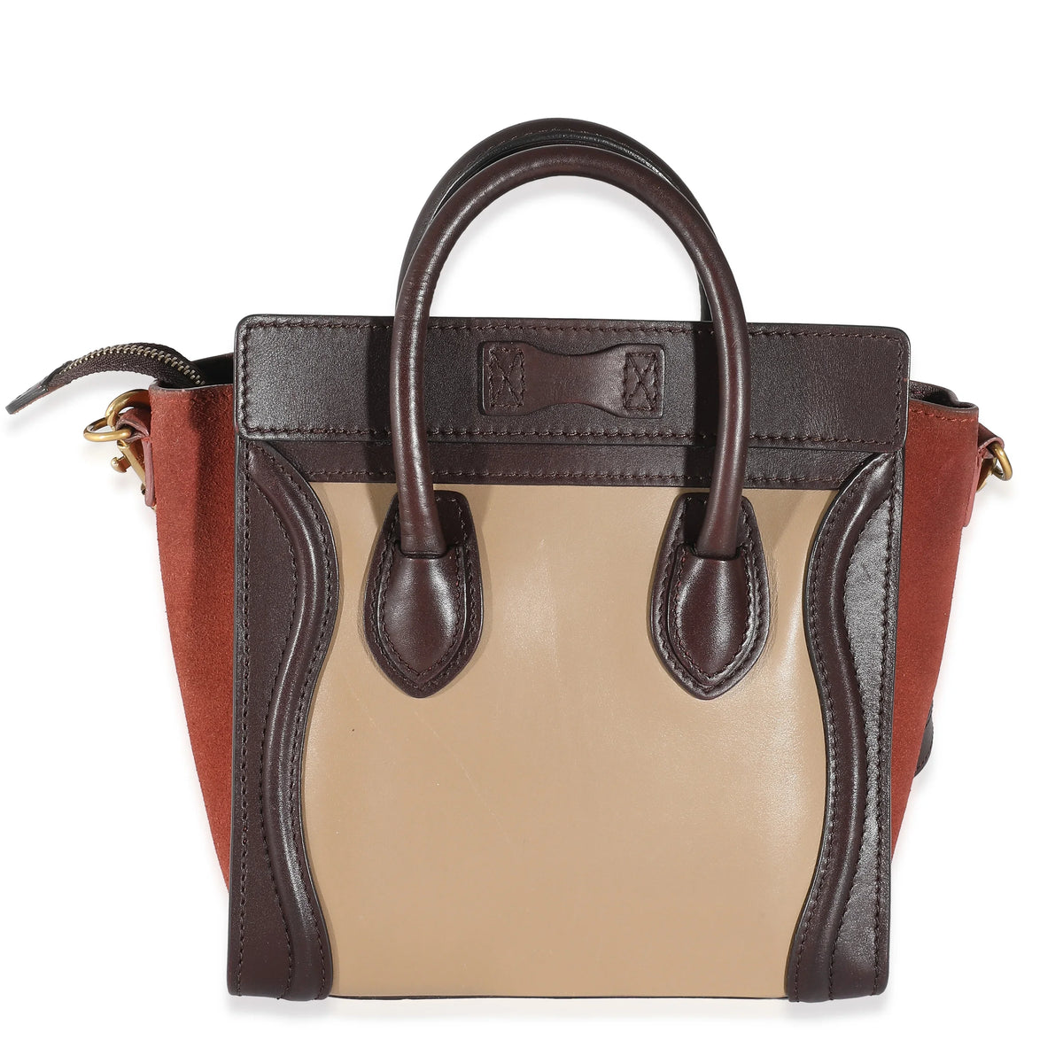 Celine Tri-Colour Brown Beige Burgundy Leather Luggage Nano Suede Pre-Owned