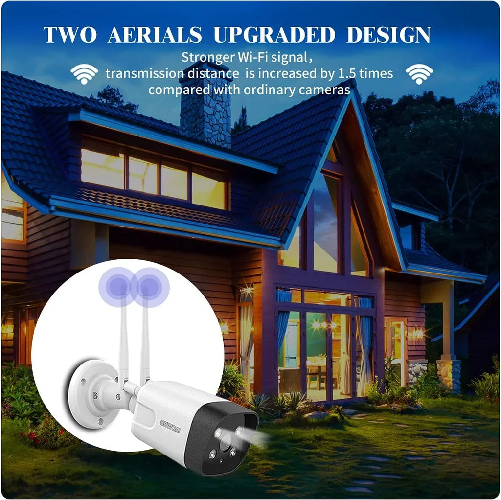 audio Antennas NVR Human Wireless Security Two-way Dual Home 3.0MP AI No waterproof, Camera 8CH HDD, IP66 System, Surveillance Detection {4pcs Floodlight},