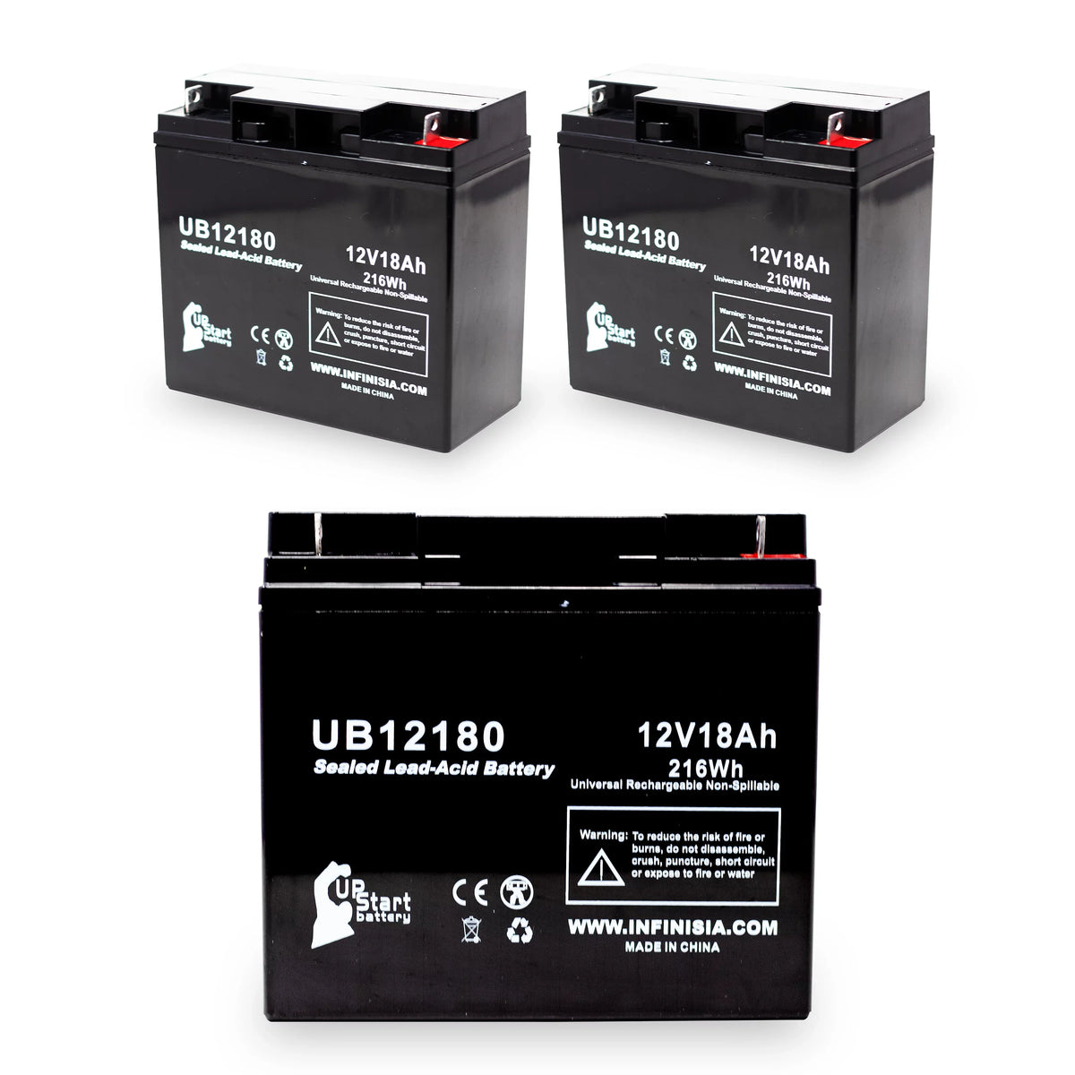 Acid (12V, Terminal, Pack OF CSB T4 Battery - Universal Battery Lead BATTERY Replacement SLA) 18Ah, 18000mAh, Compatible UB12180 - 3x AGM, GP12170 Sealed AMERICA