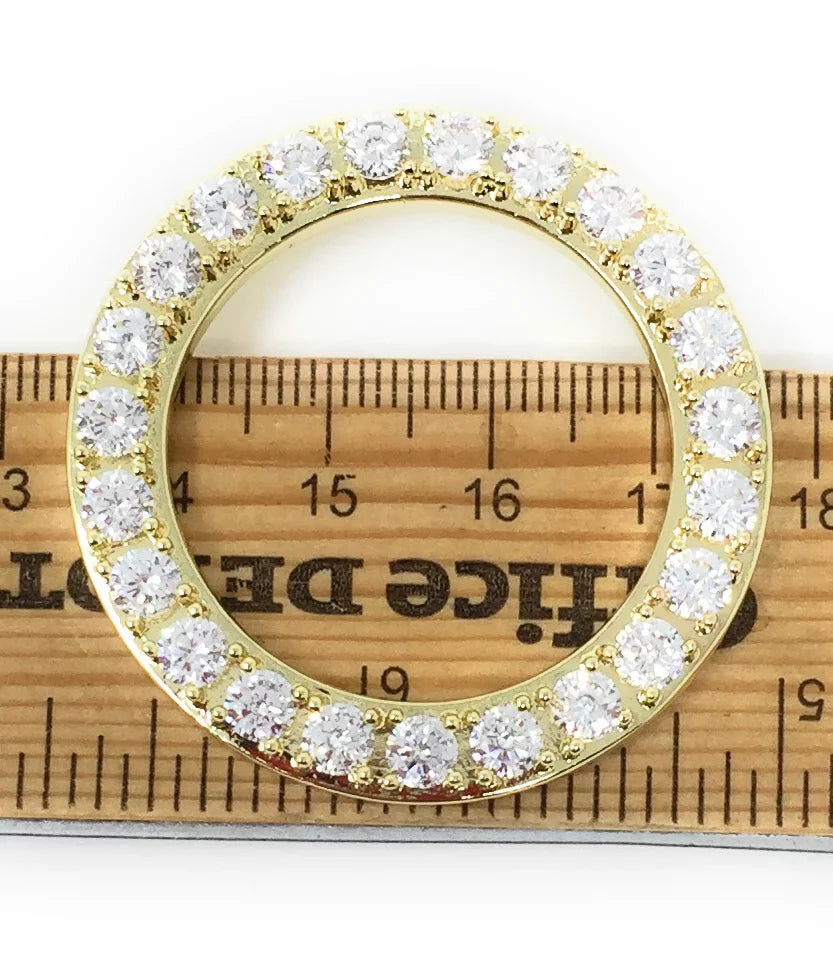 Solid Cover Custom Steel Watch 32mm Simulated Bezel Case Gold 14K Diamonds Stainless Insert Yellow Finish