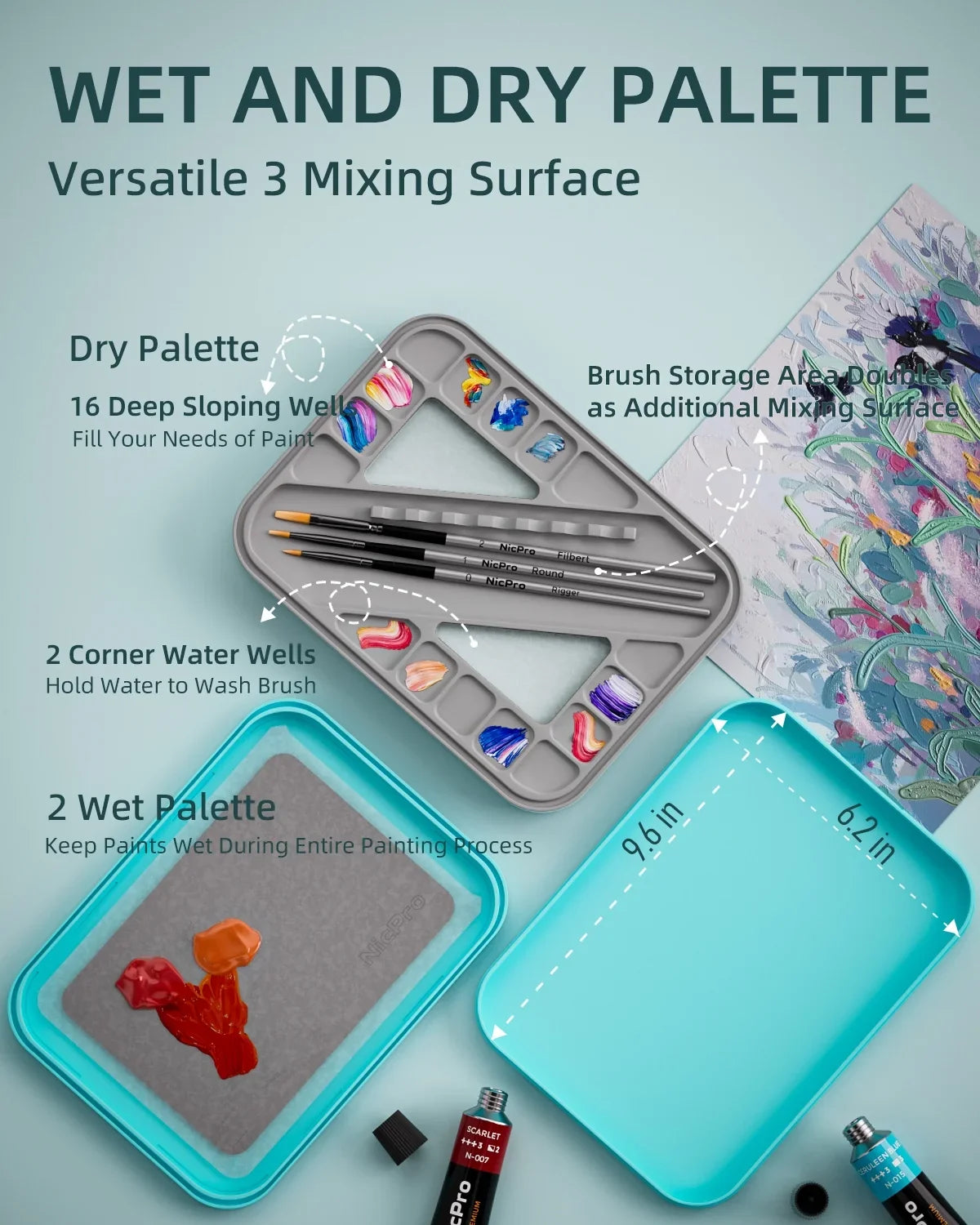 Sponge, 4Pcs 100Pcs Paint Palette Palettes with Brush Mixing Holder Painting for Tray Wet Paper, Storage Nicpro Paint Miniature Stay Paint Kit, Pallet Acrylic