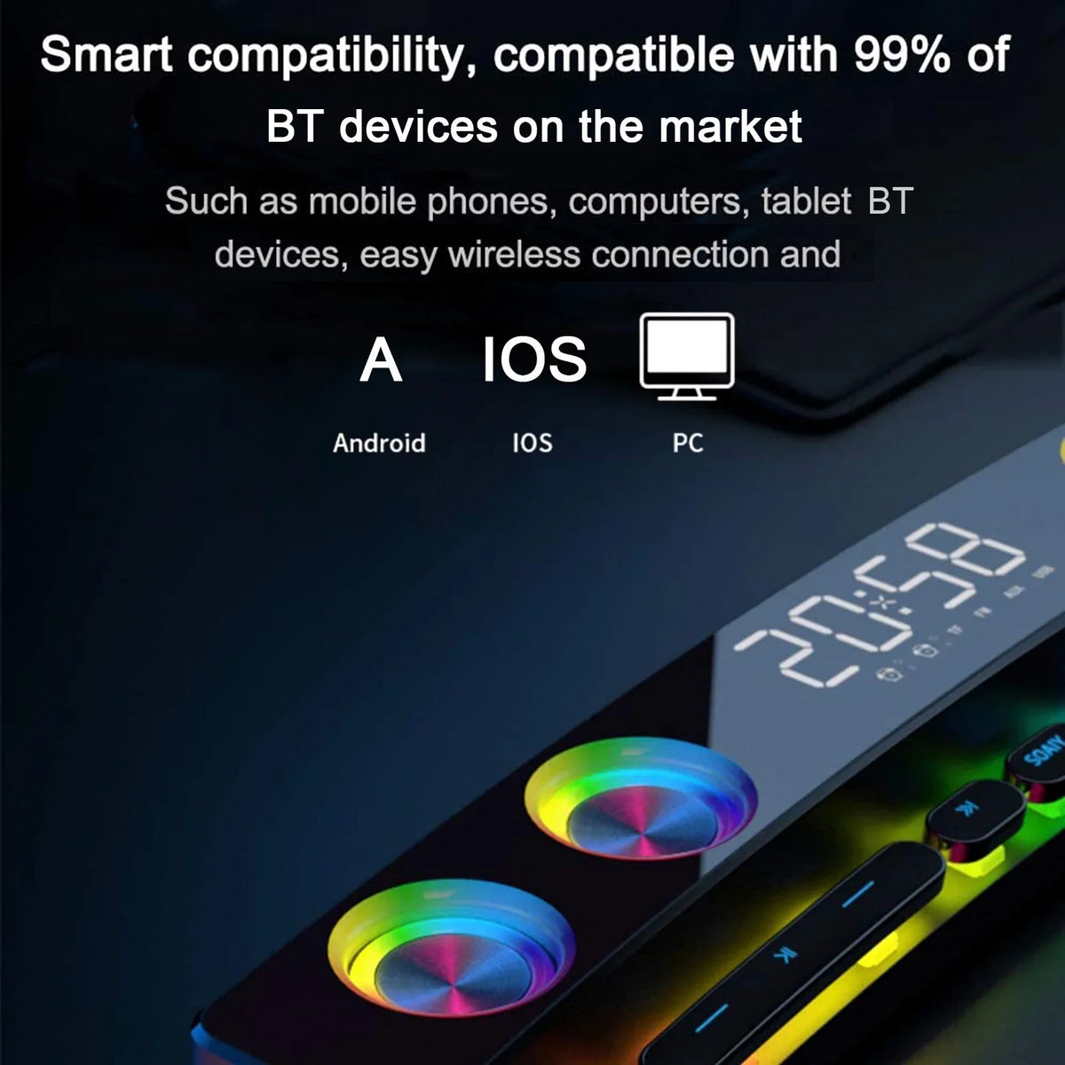 Box Clock Smartphone Surround Computer for Subwoofer Audio PC Speaker Input 3600mAh Sound Sound Player Stereo Tablet Bass Music Laptop Bar Speaker BT HiFi Wireless Game 3.5mm soaiy/SH39 Stereo MP3 3D