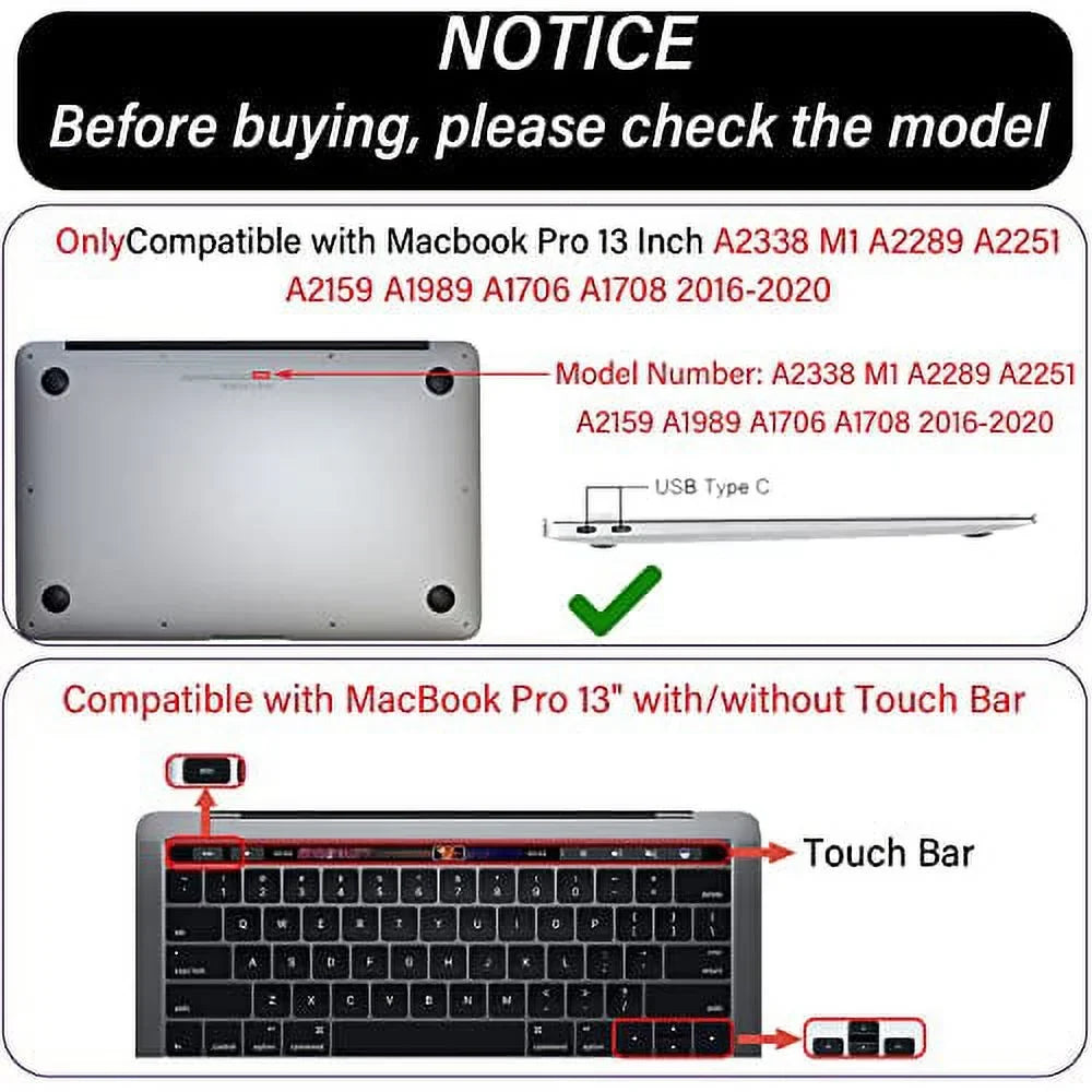 Pack GABraden /A2159/A2251/A2289/A1989/A1706)with M1 with Leopard Compatible Keyboard Print） 2 2018 and Shell（Black 2016 2019 Touch (A2338 Hard 2017 Protectors,Laptop Case,2020 ID pro 13 inch MacBook