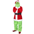 Xmas Halloween Green Furry Monster Men -XXL Set Santa Outfit Big Costume Adult Suit Christmas Deluxe Holiday for 7PCS