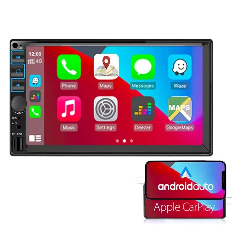 Stereo Link, Touch Car Radio Screen Microphone, , 2 Android Support Display, Bluetooth, Mirror 7'' GPS, Auto Receiver Carplay Din