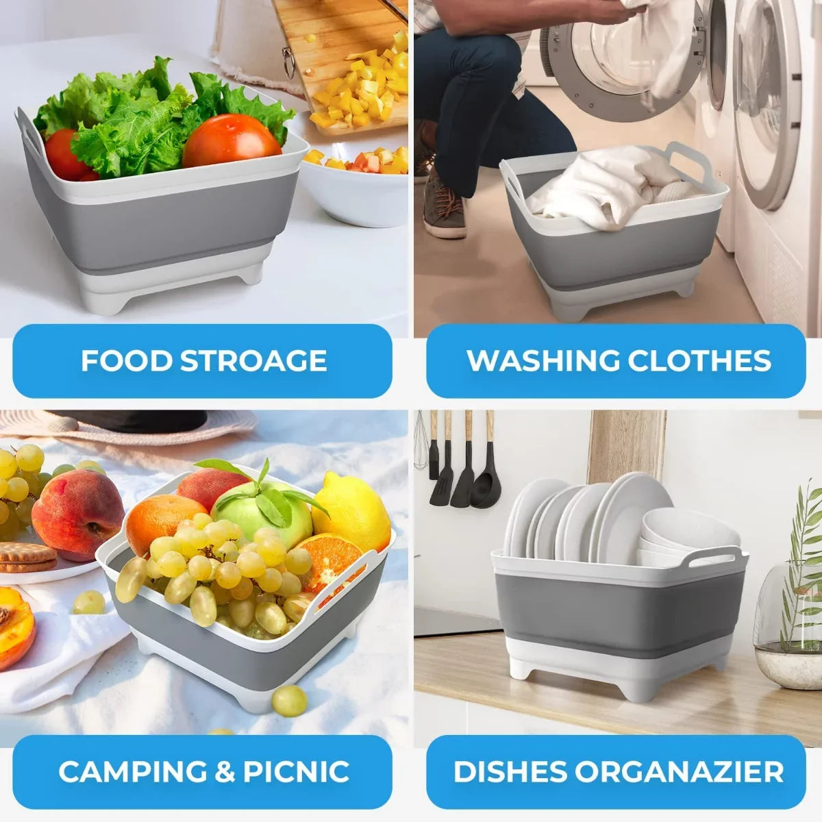 Laundry Plug(Gray) Tub Tub,Washing Collapsible Basin Draining Portable 2.4 with Gal(9L) Sink,Folding Imoment Dish