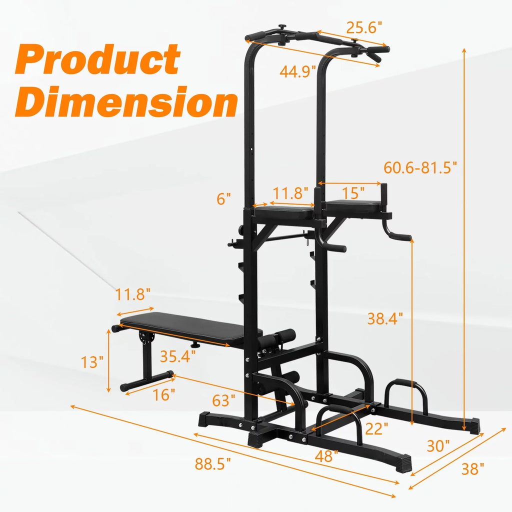 Stand Station Height Bar Equipment Pull Training Power Tower Up Heavy Duty Adjustable Fitness Multi-Function Bench with Gym,Steel Home Dip for Office
