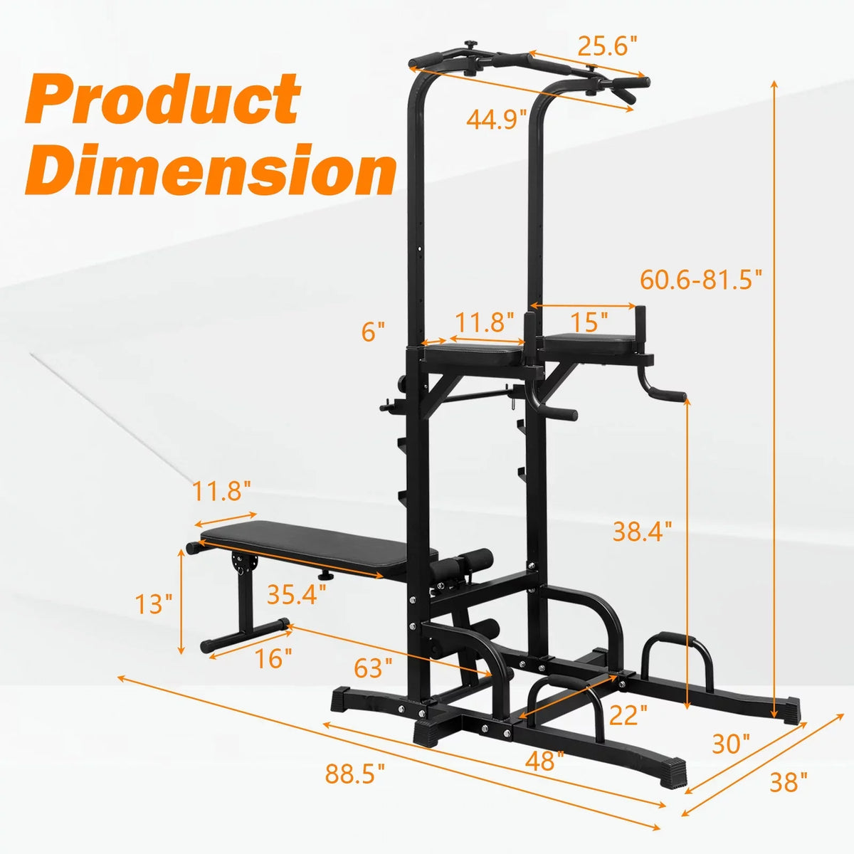 Stand Station Height Bar Equipment Pull Training Power Tower Up Heavy Duty Adjustable Fitness Multi-Function Bench with Gym,Steel Home Dip for Office
