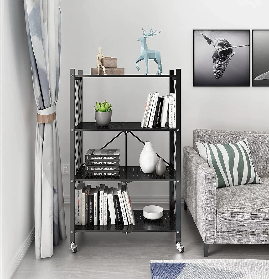 Hooks, Shelf Foldable Shelf, Shelf, SUGIFT Metal 3 Duty with Kitchen Black 4-Tier Heavy Storage