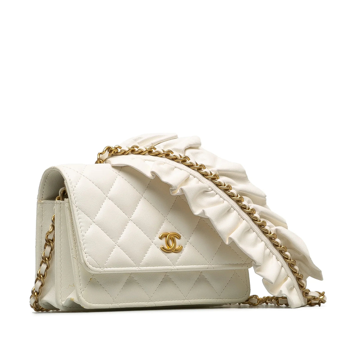 Chain Lambskin Pre-Owned Unisex Romance Bag Wallet On White Leather Crossbody (Good) Authenticated
