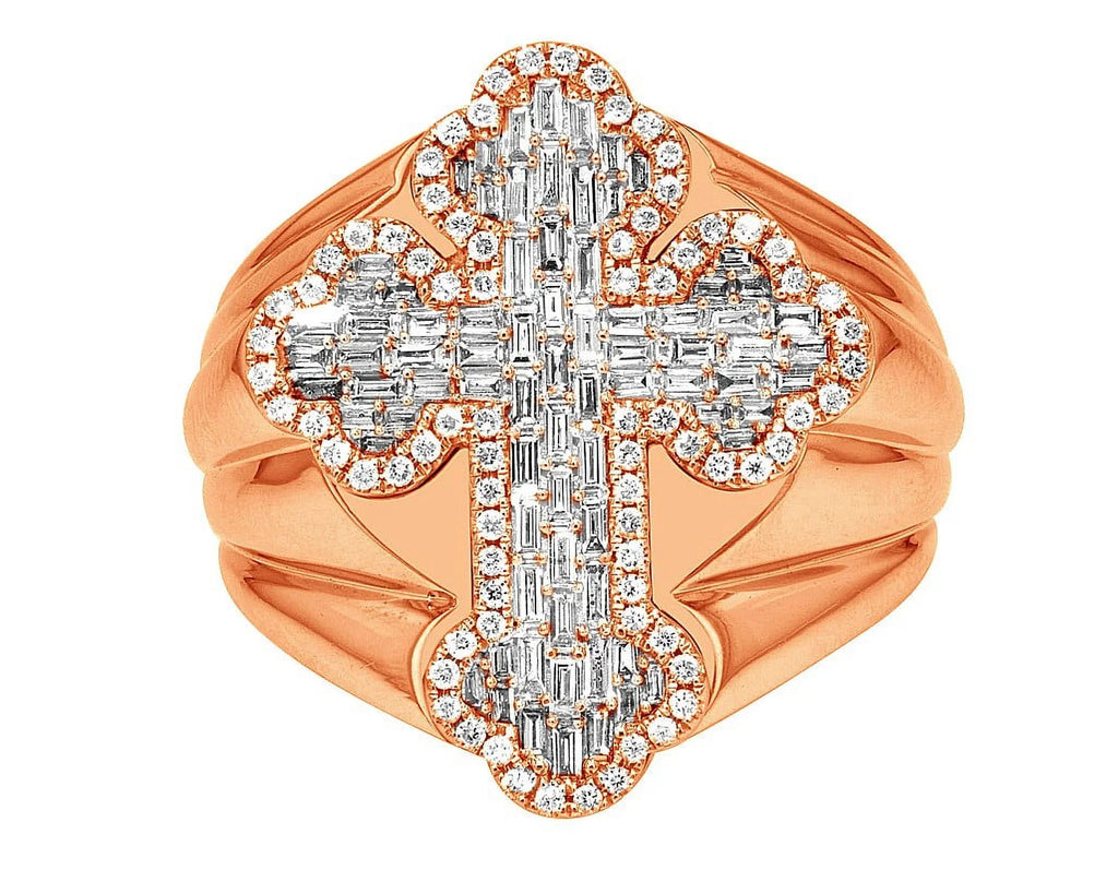 25MM 1.05 Cross Ring Pinky S10 Diamond Gold Baguette CT