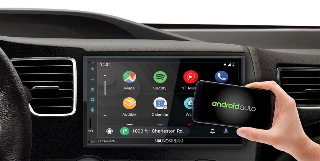 & DIN Double Bluetooth Android +Camera VRCPAA-70M Silver 7" Soundstream CarPlay