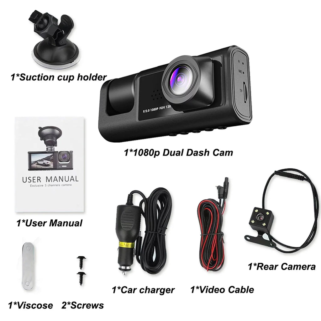 Cam Cameras Dash Inside Front Andoer Night Driving Recording Rear Safety Car Recorder Recorder Car Mirror Rearview 1080P+720P+480p and Auto Camera Vision Video Camcorder 3 Car
