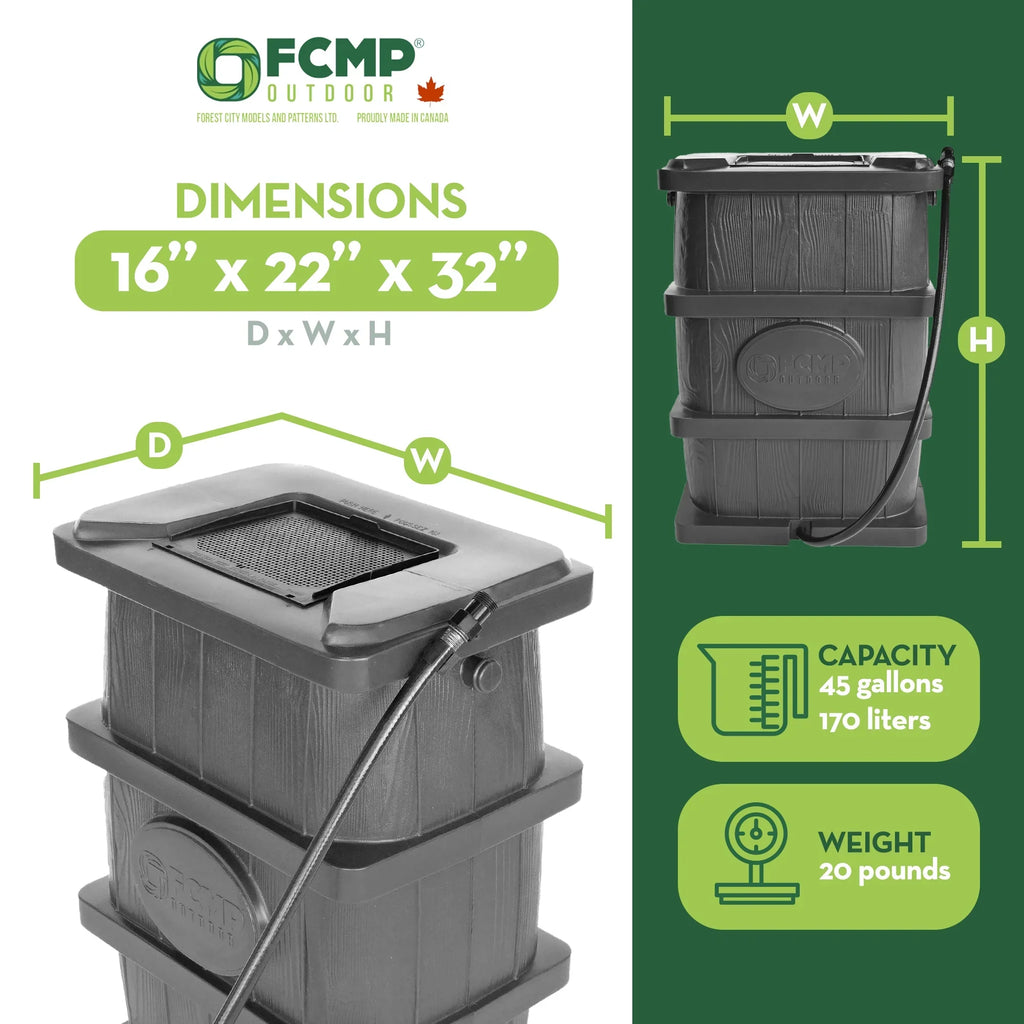 Outdoor Grain WG4000-GRY Rain Water Home Catcher Outdoor FCMP Wood Barrel