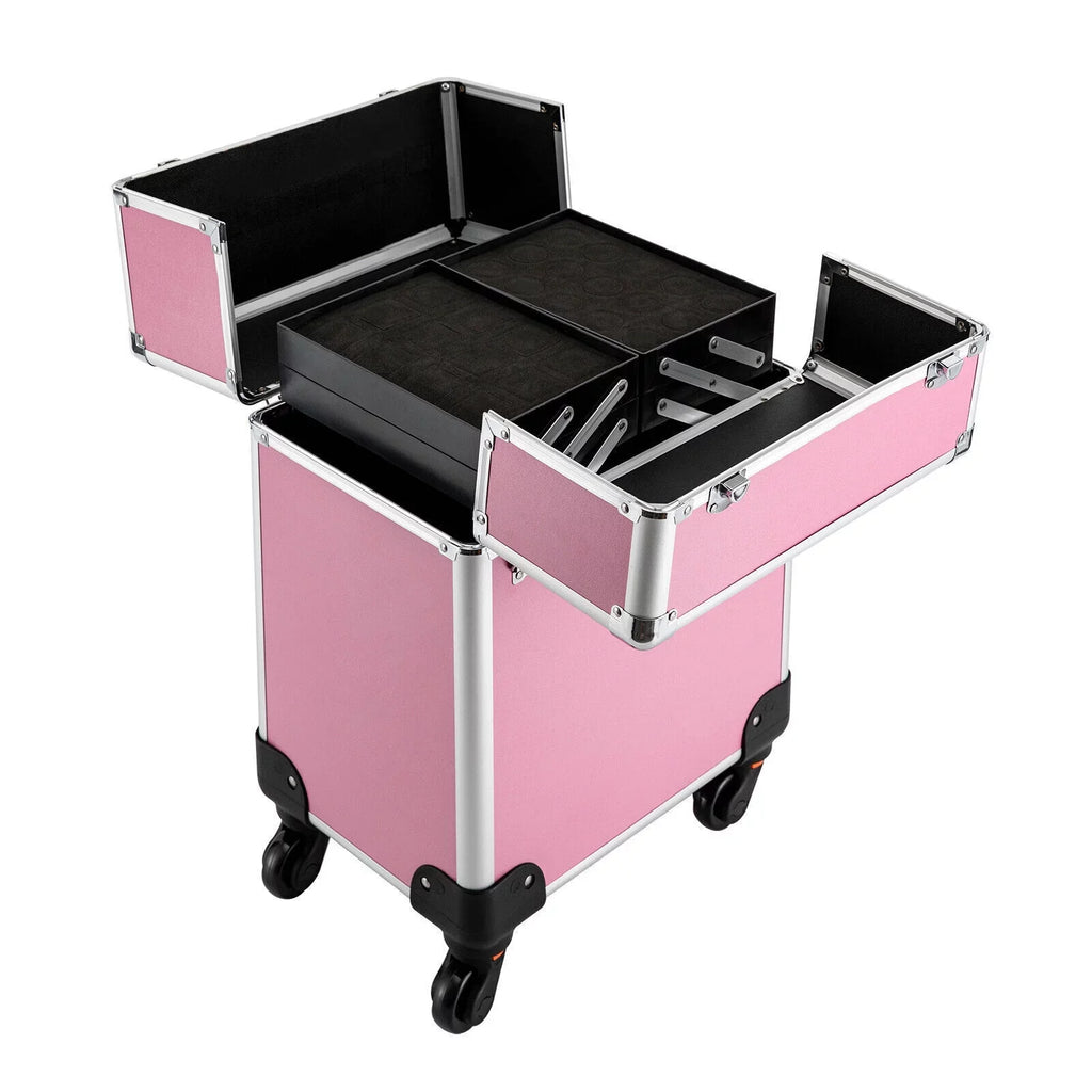 Storage Adjustable Cosmetic Travel Beauty Case for Case Professional Care Barber Miumaeov Train Salon Organizer Case Large Personal Rolling Dividers Cosmetic Makeup Trolley