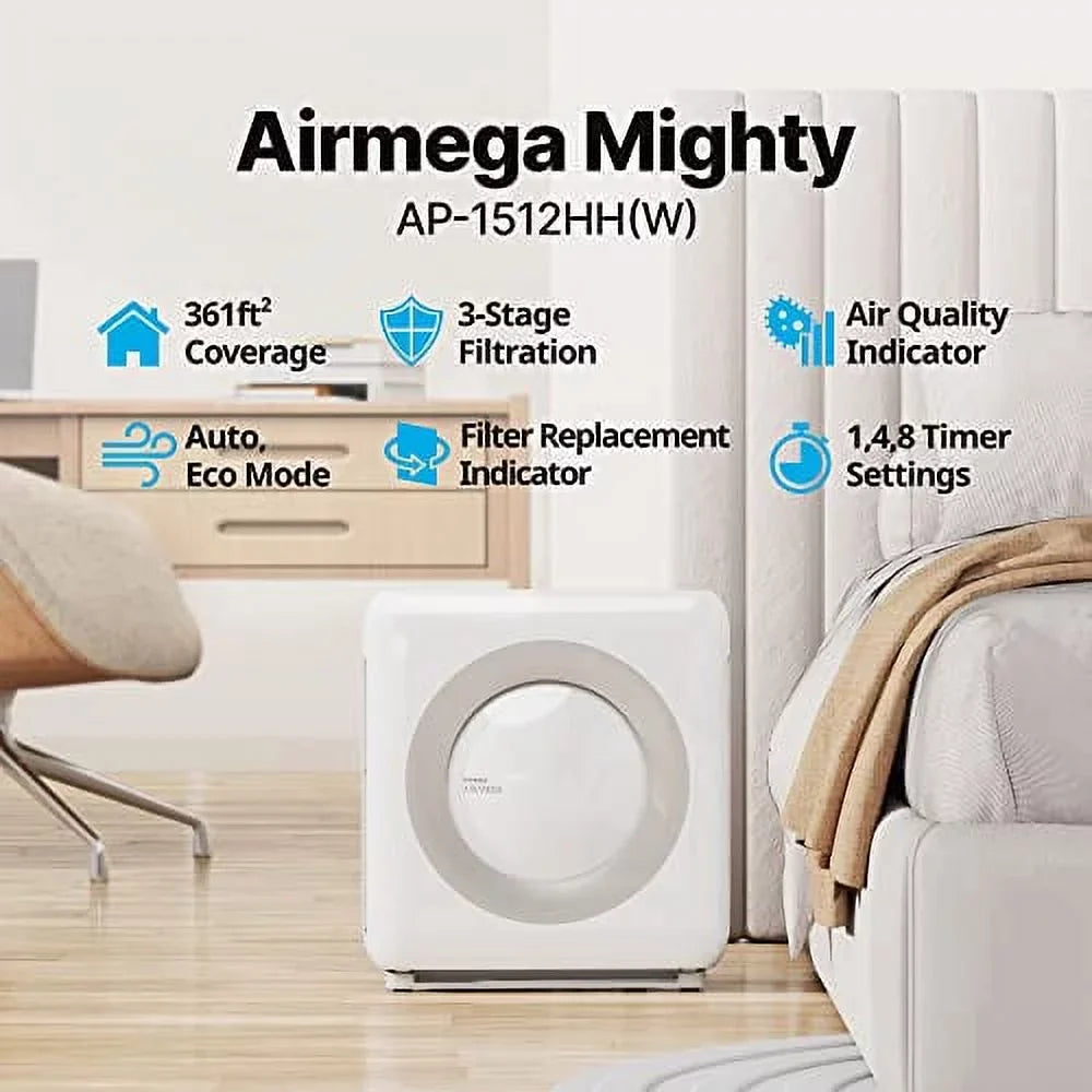 Purifier Monitoring, AP-1512HH(W) White Mode, Air 16.8 x Auto, with HEPA Quality Airmega Filter Timer, Coway x and Indicator, Eco 18.3 9.7, True