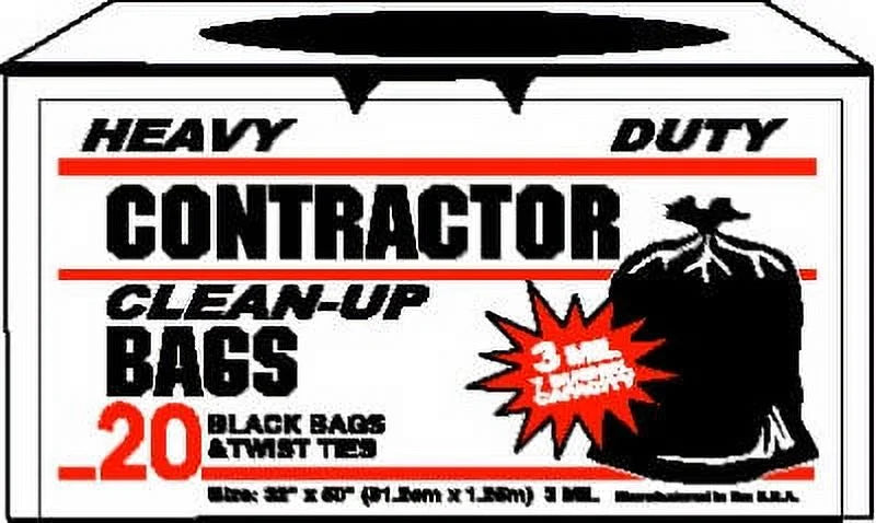 Count 50" Contractor Each 3 Garbage Bags, Mil Black Bushel x 32" 7 20