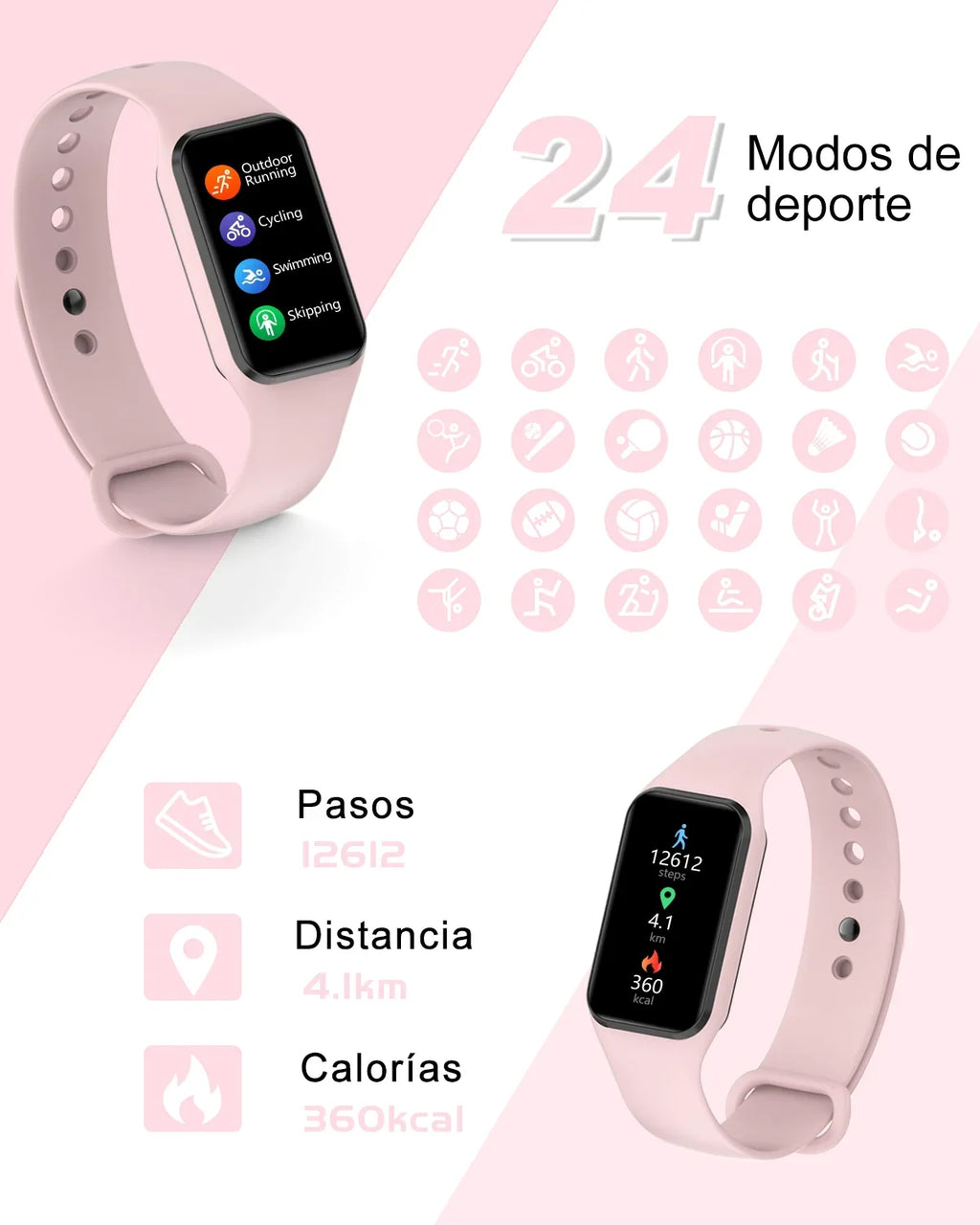 Tracker Calorie 1.47 Sports Modes iOS,Pink for 24 IP68 Watch Android HD Smart Waterproof, Men Compatible and Women with Pedometer, - , Screen,with Inch Fitness