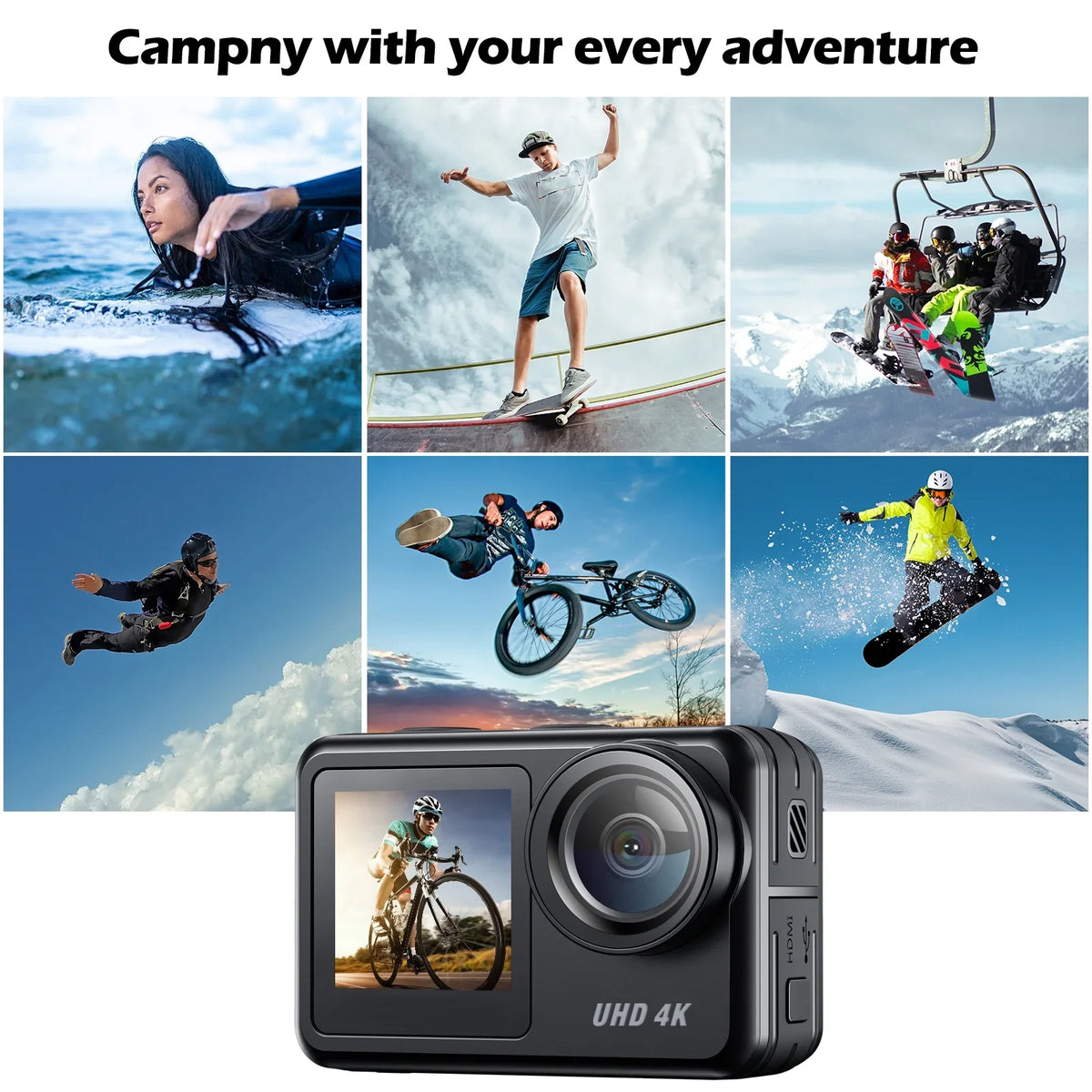 20MP Camera Camera Sports Camera Camera Action Vlog Compatible WiFi Campark Accessories 4K Waterproof 30FPS Underwater GoPro Kits Screen Touch