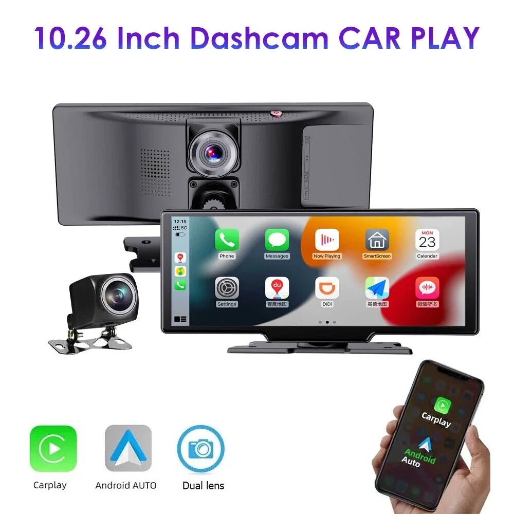 10.26'' WiFi Resolution, IPS KingFurt Screen, Cam Touch Connected, - Enabled Screen 2K Bluetooth Lens, Dual Wireless T91 Dash