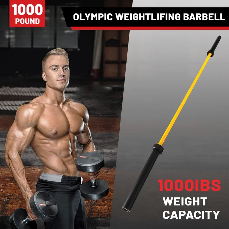 Olympic Weights Barbells,1000 Chrome Bar Yellow Chrome POUND Solid Hard Lifting Barbell Power Lifting