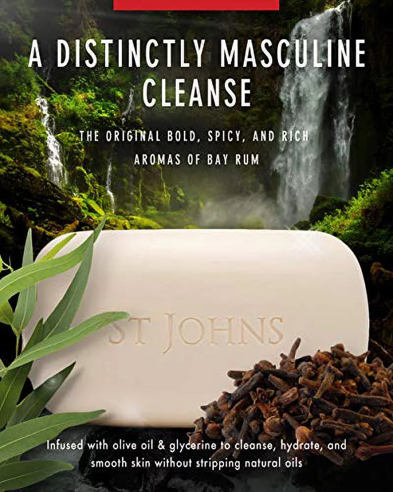 Body Rum John Soap & Soap Soap Oil , USA Bar Mens Luxury , St. for (Pack Glycerine for Bar Bar) oz with Bar Soap Bay Olive Rum (7 Men men 7 Hydrating of Bar Bay Made, Ounce 1) , Triple-milled ,