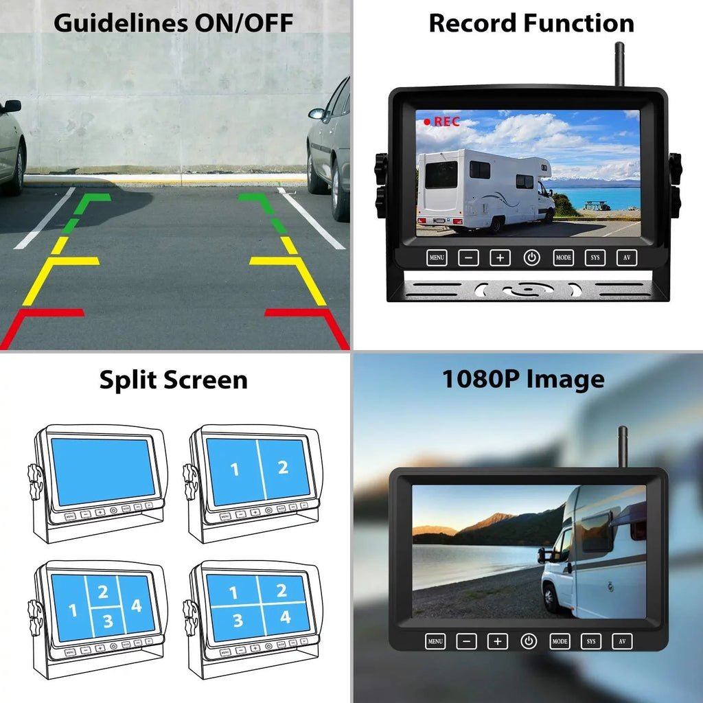 Camera with Cam Monitor Button Range Operation Trailer Long Backup Wireless Xroose with RV Camper Digital DVR AHD Motorhome 1080P Touch Dual for 7” Truck Side View CM2 Rearview System Rear Signal