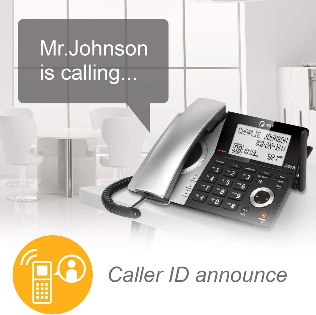 AT&T CL84107 DECT with with Phone 6.0 Blocker, Black/Silver Smart Call Handset Corded/Cordless 1 Expandable