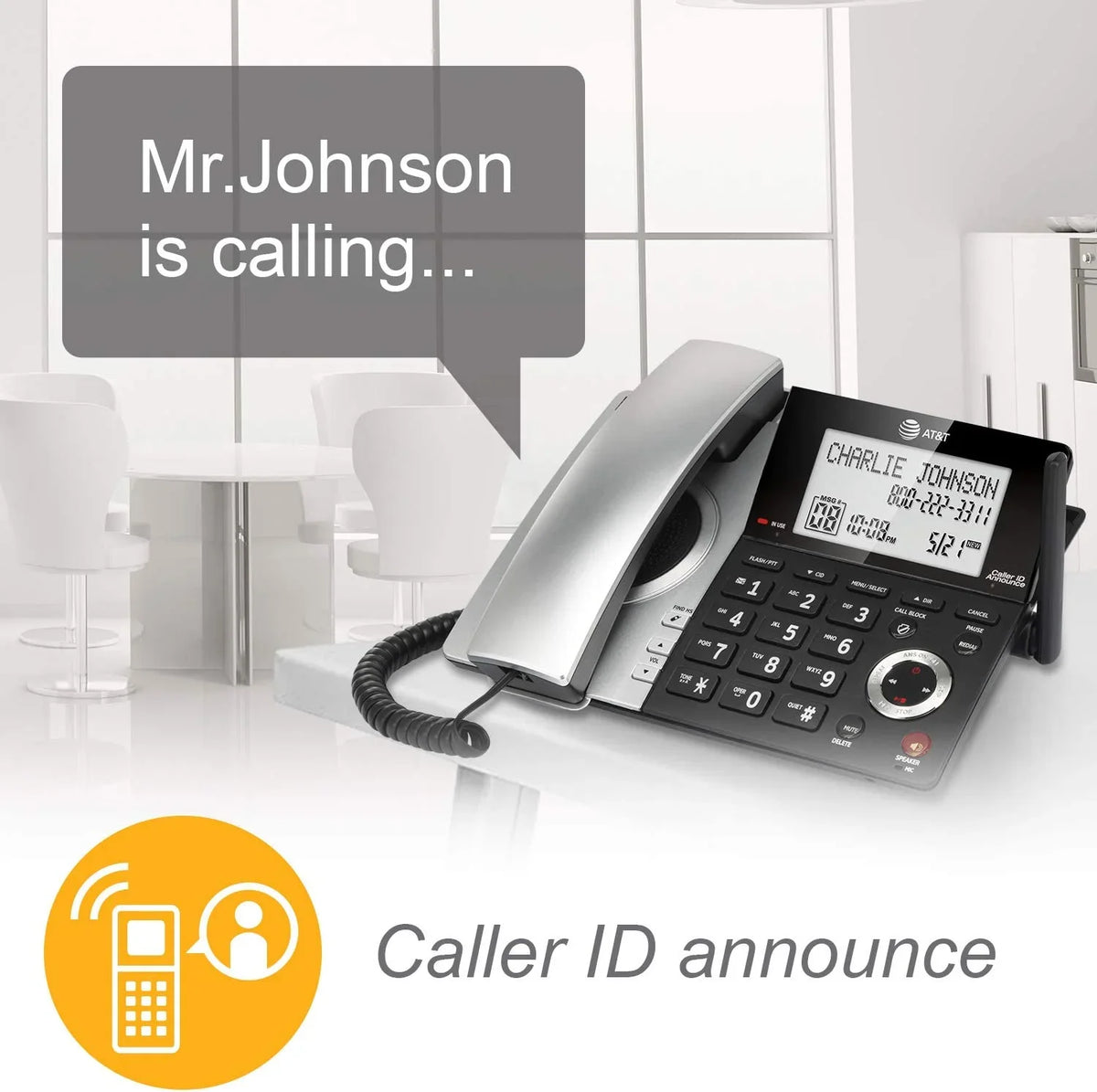 AT&T CL84107 DECT with with Phone 6.0 Blocker, Black/Silver Smart Call Handset Corded/Cordless 1 Expandable