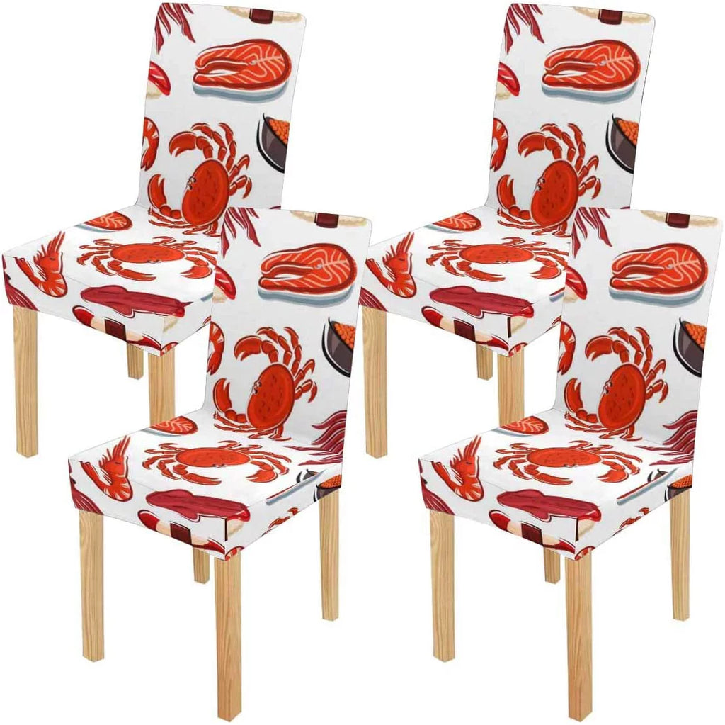 of Sushi Cover for Room Stretch Dining Salmon Wedding Squids Protector Seat Shrimps Set Steaks 4 Slipcover Chair Hotel FMSHPON Crabs Party
