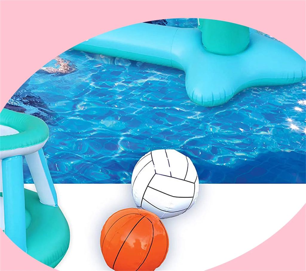 Set & Pool Volleyball Basketball Balls Float Inflatable Net Hoops