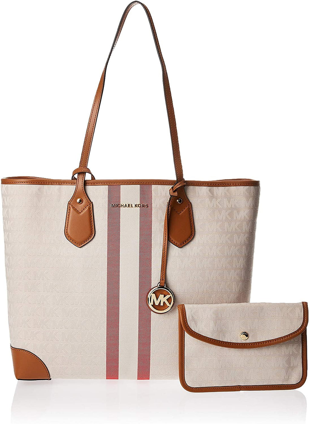 Kors Signature Stripe Large Coated Vanilla Eva Michael Tote Canvas