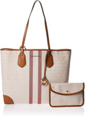 Kors Signature Stripe Large Coated Vanilla Eva Michael Tote Canvas