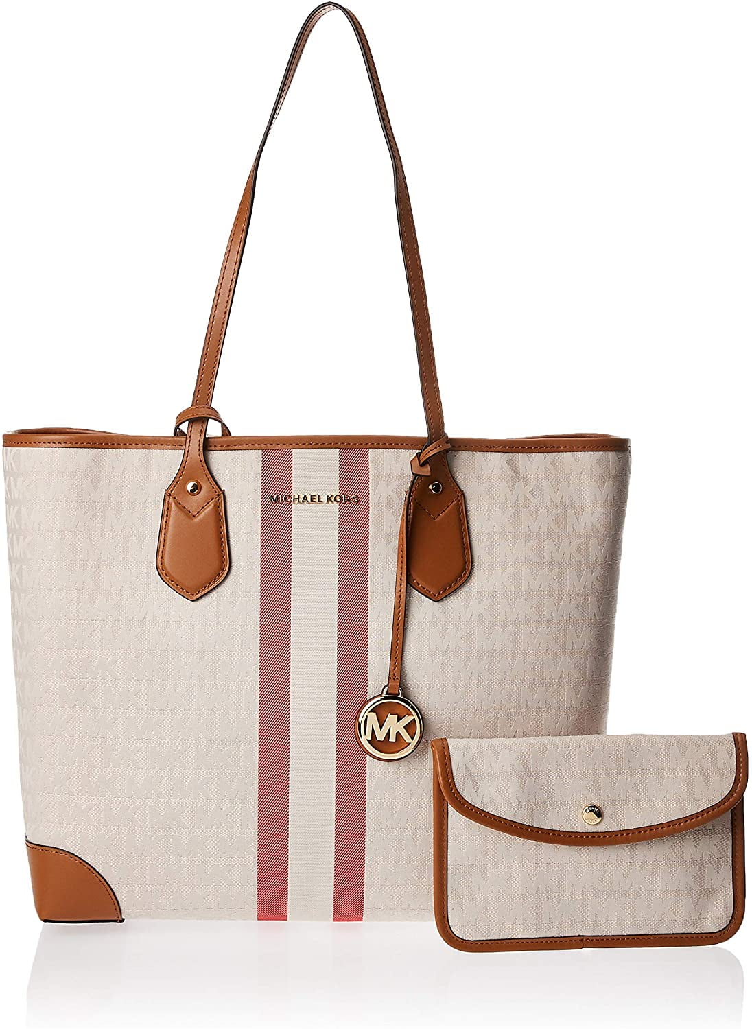 Kors Signature Stripe Large Coated Vanilla Eva Michael Tote Canvas