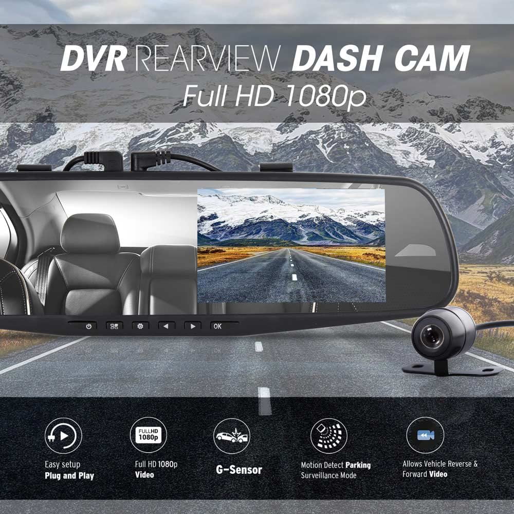 Dash System HD 1080p Vehicle Rearview Mirror 4.3" Recording Camera Cam Pyle Dual