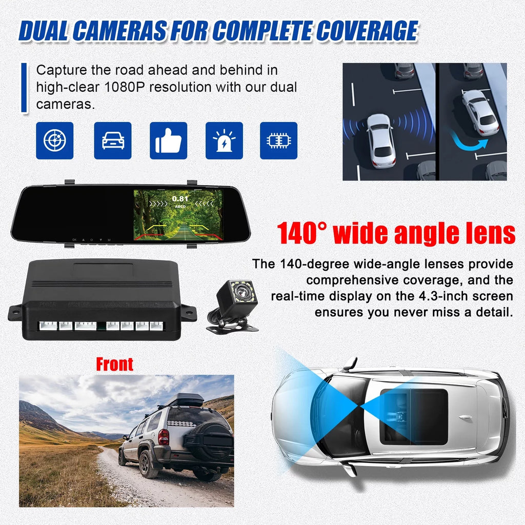 Dual 4.3 Camera DVR Screen Dash Dash Rear Inch Dash Apexeon Rear Camera Support 1080P Camera,Camera Inch Rear 4.3 Dual Reco Dash Reverse Cam Dazzduo Radars