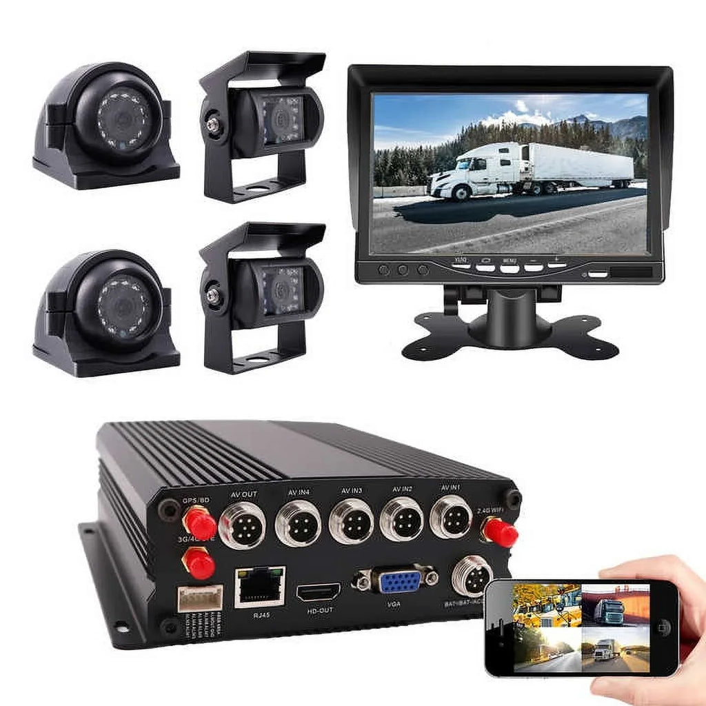 Truck View Wifi DVR Channel GPS Car Recorder Vehicle 4G Remote RV Bus 1080P Van on Kit Backup for 4 Rear Bus CELLULAR Web/APP Fleet LTE Side Front 4 Cameras Video CCTV View JOINLGO IP68