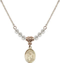 4mm Hamilton with Plated White Stone Saint Beads Kilian April Necklace Charm Gold Month and 18-Inch Birth