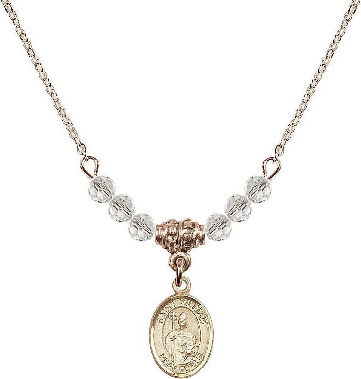 4mm Hamilton with Plated White Stone Saint Beads Kilian April Necklace Charm Gold Month and 18-Inch Birth