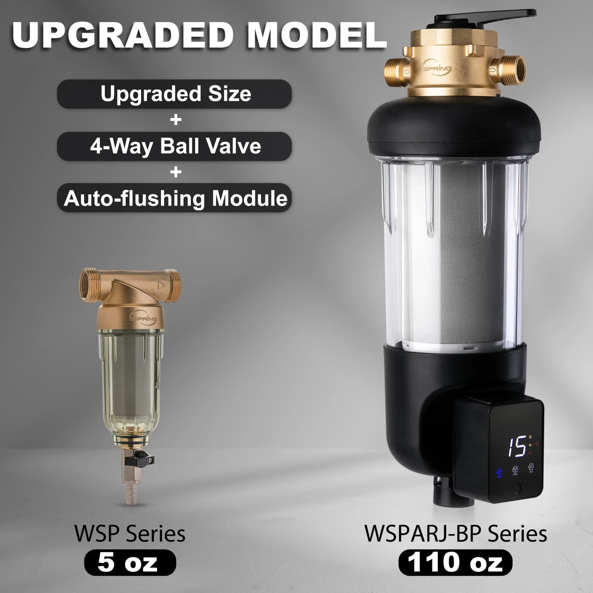 and Water Touch-Screen WSP500ARJ-BP Whole with Bypass, Clear 500 Upgraded Spin-Down Flushing, Prefilter, iSpring Size, House Modes, Auto Microns 4 Jumbo Reusable, Housing, Flushable Sediment Filter