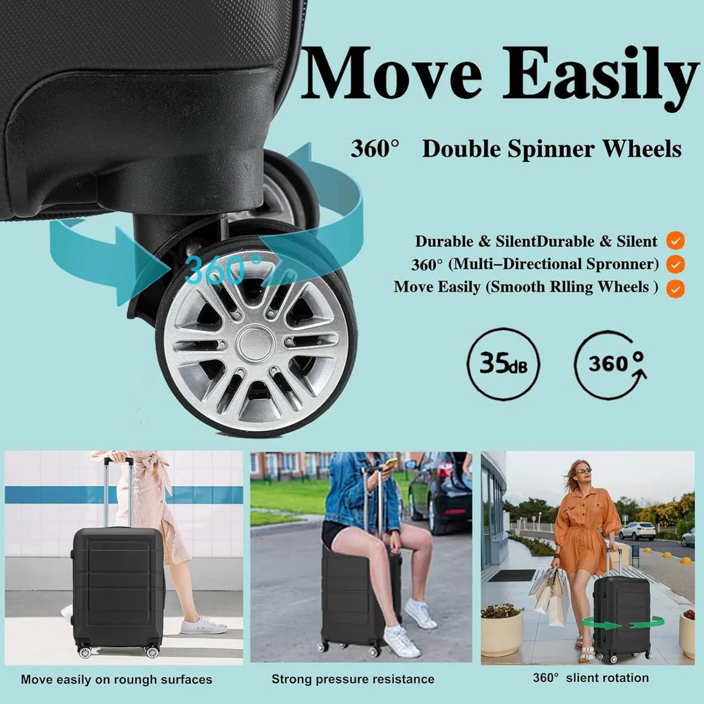 3 Lightweight 24'' inch Suitcase Hardshell (Black) ABS/PC and with Sets Spinner Luggage Sets Piece Code Suitcase Lock 28 Wheels 20'' Durable Travel