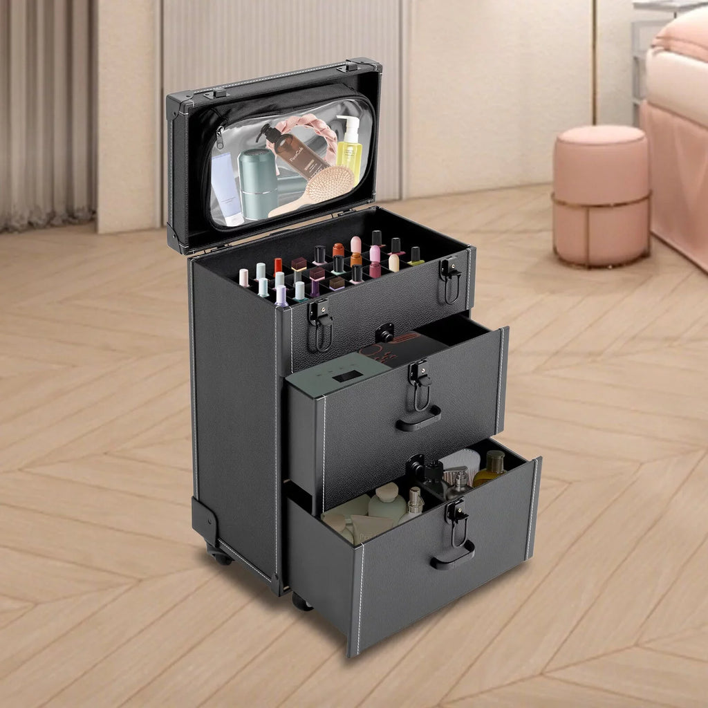 Luggage Case Miumaeov Storage Nail Polish Organizer Box Cosmetic Professional Train Rolling Makeup Trolley
