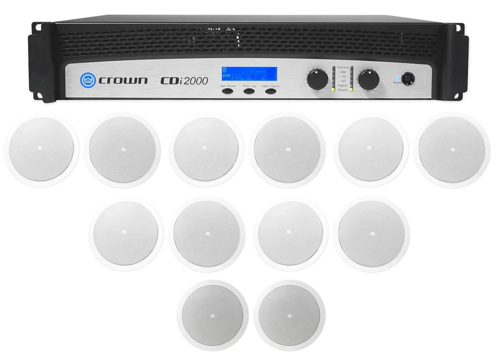JBL 800w Background Front+2) Amplifier+10) 70V CDi2000 Crown Speakers Commercial