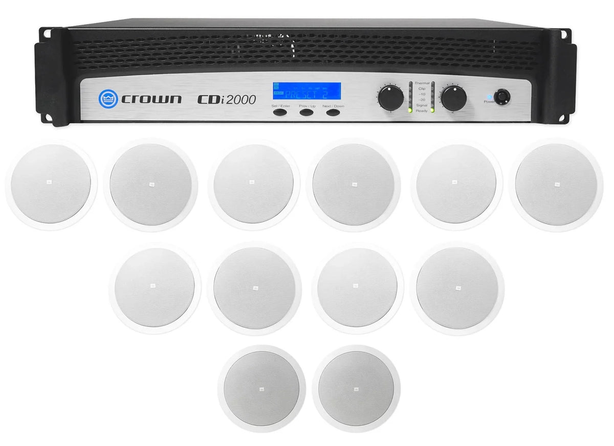 JBL 800w Background Front+2) Amplifier+10) 70V CDi2000 Crown Speakers Commercial