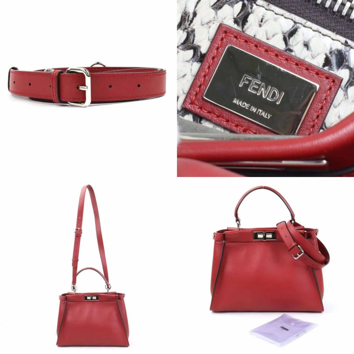 Fendi Dark Leather Pre-Owned (Good) Red Peekaboo Bag Women's Silver FENDI Handbag Shoulder