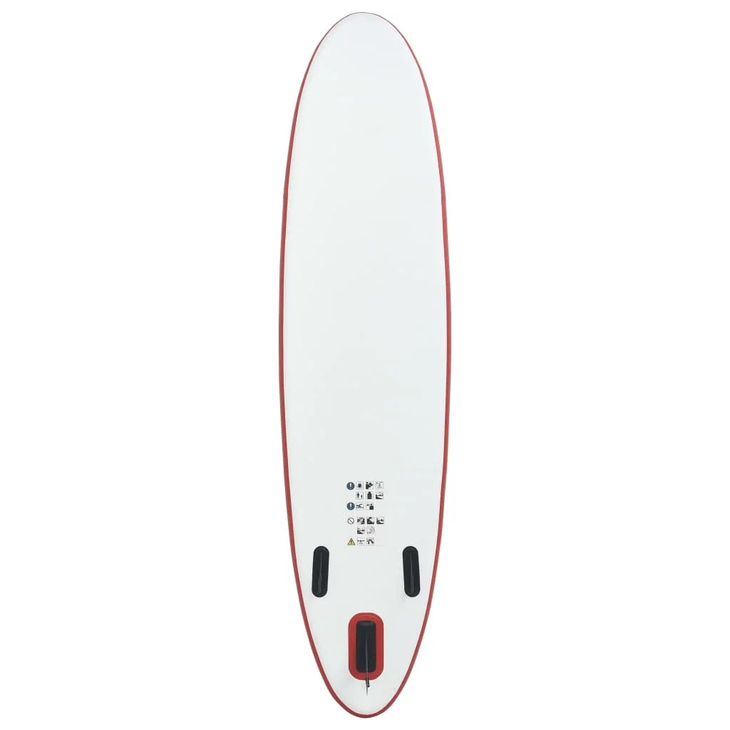 An Board Inflatable in Up Paddle Red White Set Stand and Striking Surfboard -