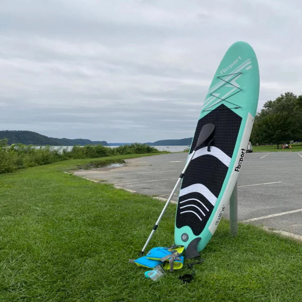 Paddle 10 Surf Stand Brushed Stance, Deck, Standing Bag, Green Ft. Carry and Inflatable FBsport Wide Control, with Thickening Complete Board up Boat, Accessories Non-Slip