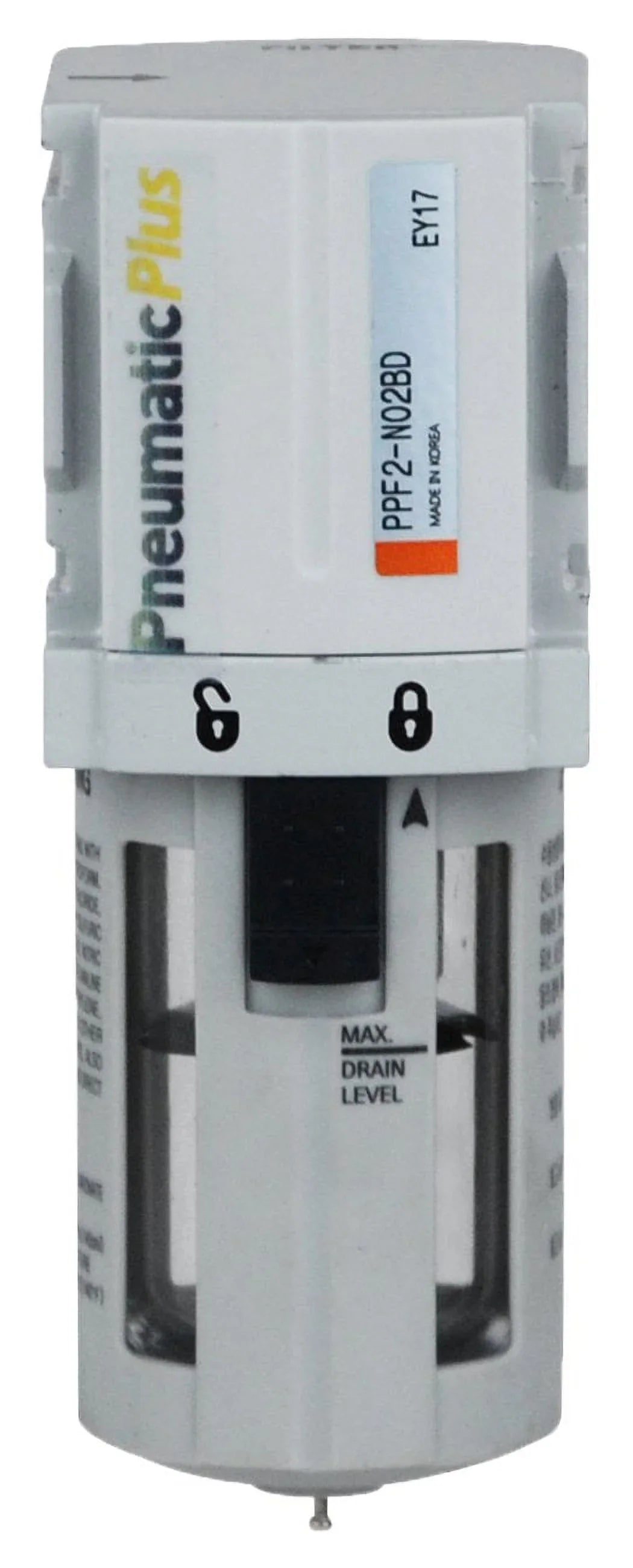 Compressed Miniature 1/4" 5 Air NPT Particulate Manual Poly Micron, Drain, PPF2-N02B - Bracket Bowl, PneumaticPlus Filter